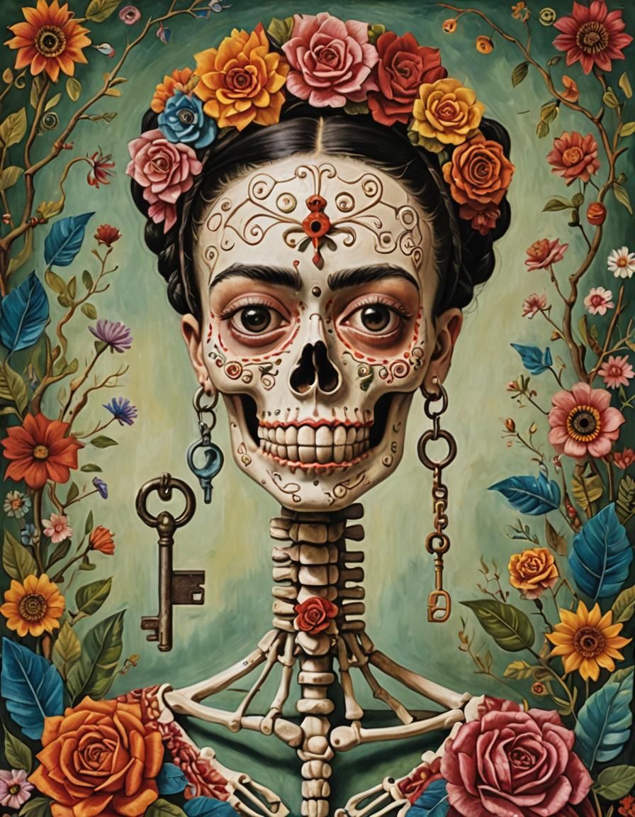 Skeleton Key in Surreal Mexican Folk Art Style