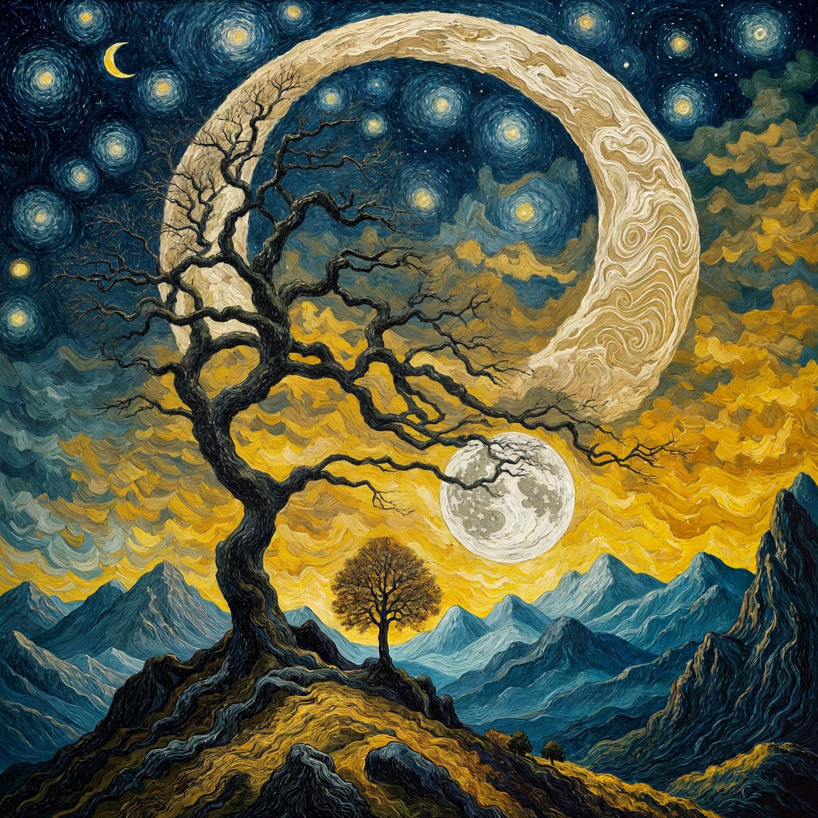 Majestic Mountains Under Starry Night Sky