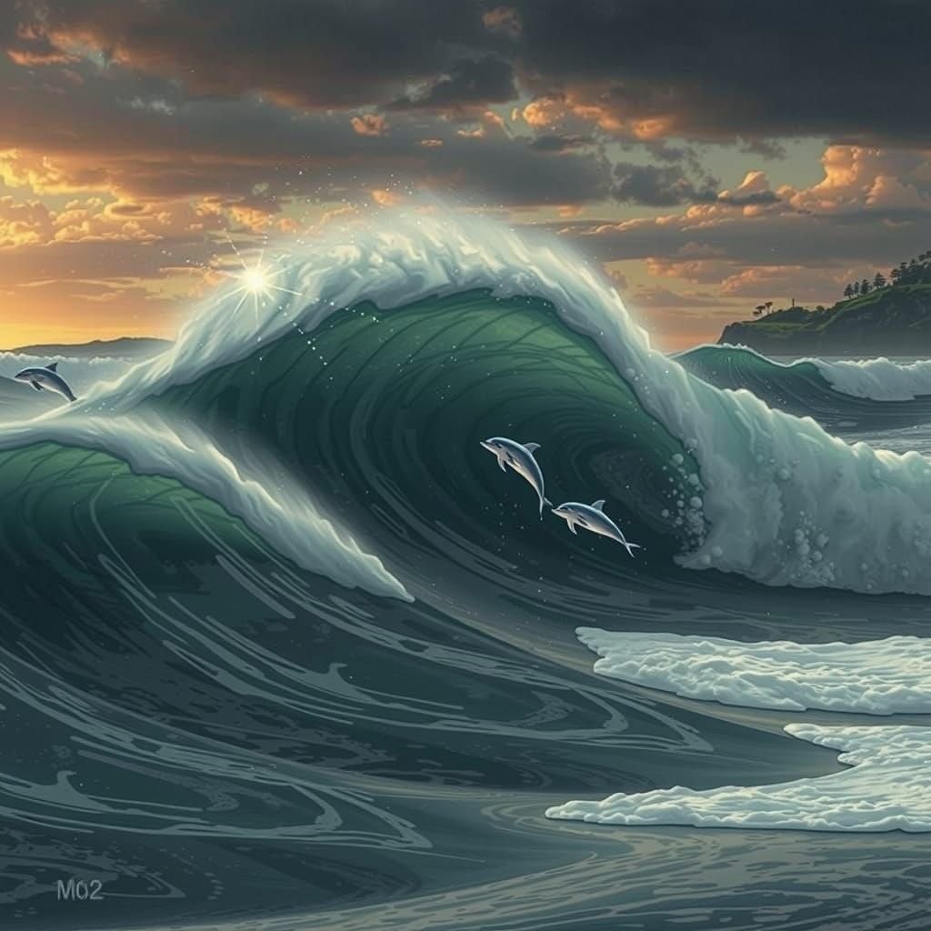 Surfer Discovers Dolphins in Majestic Wave