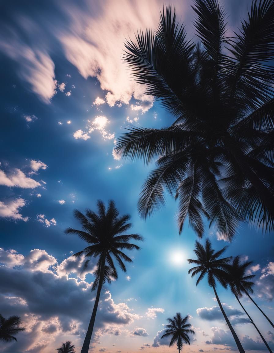 Starry Sky with Palm Silhouettes at Night