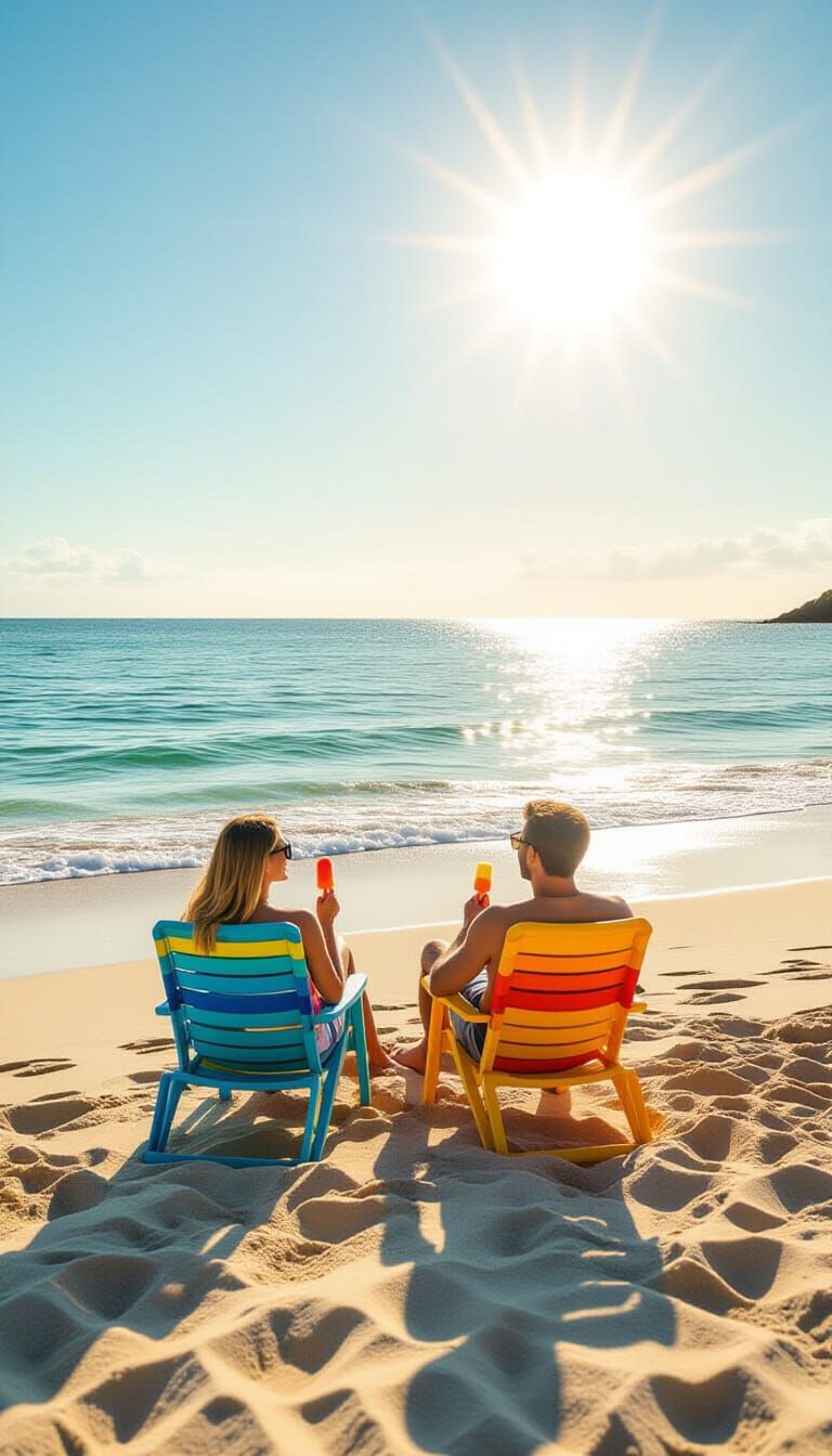 Photorealistic Beach Scene with Couple Enjoying Summer Vacat...