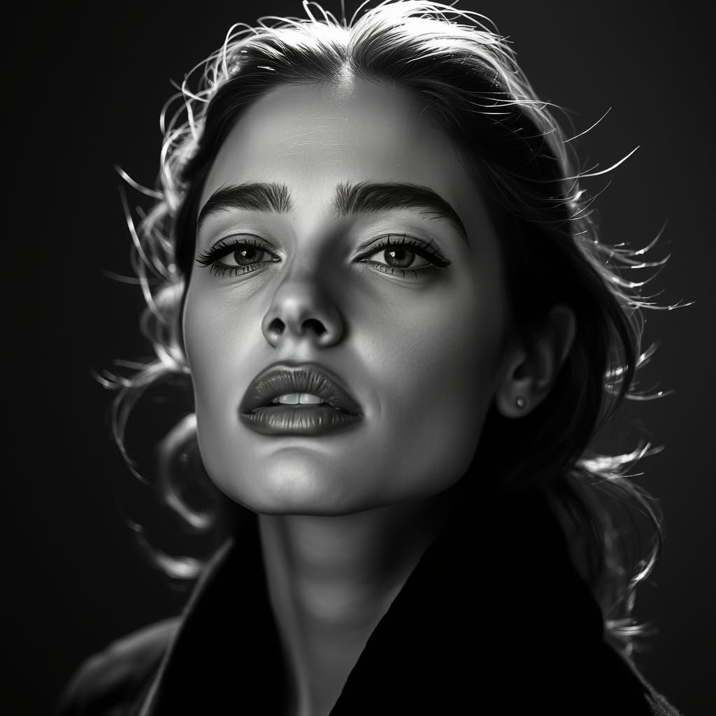 Elegant Black and White Supermodel Portrait in Film Noir Sty...