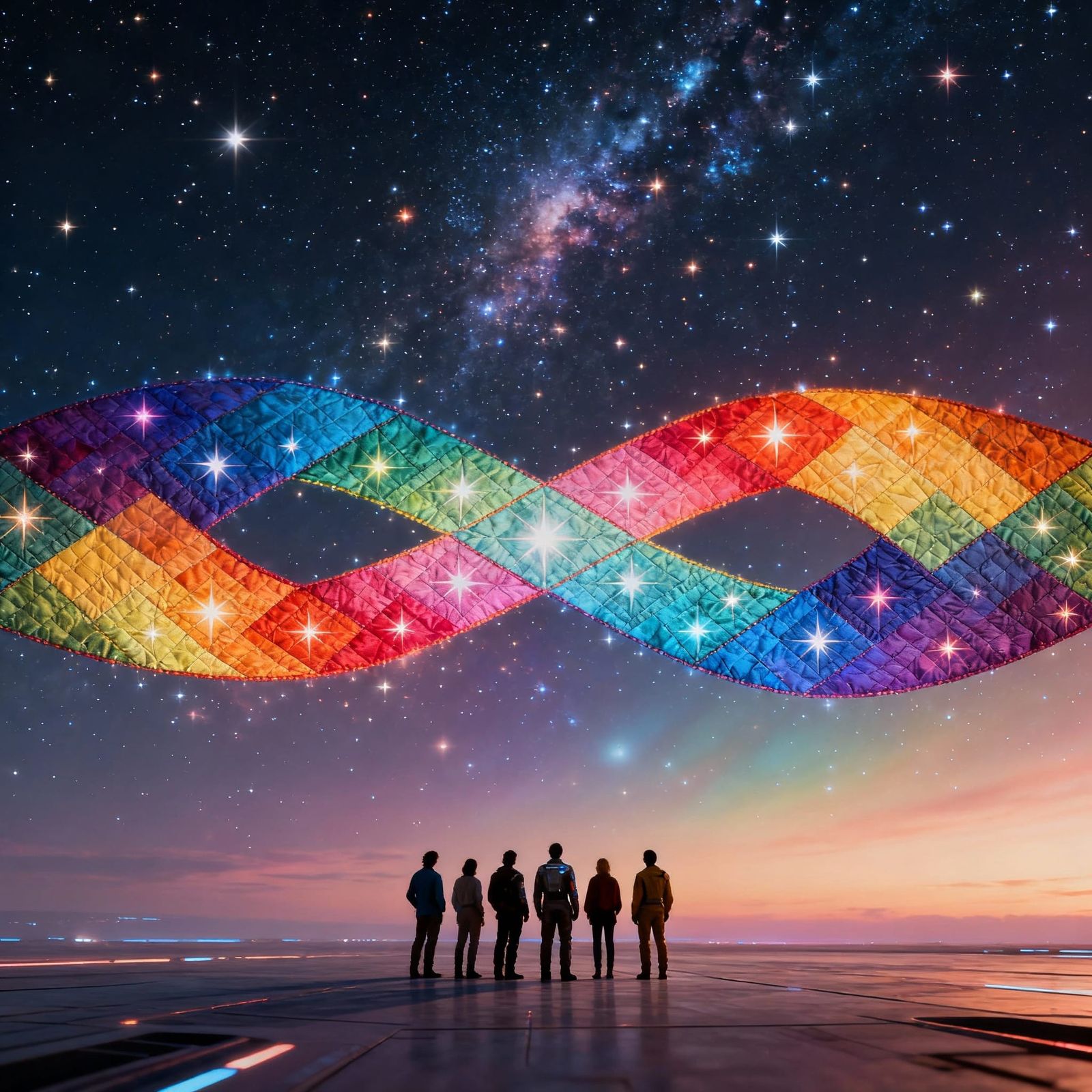 On this vast landing, we all stand together, staring out at ...