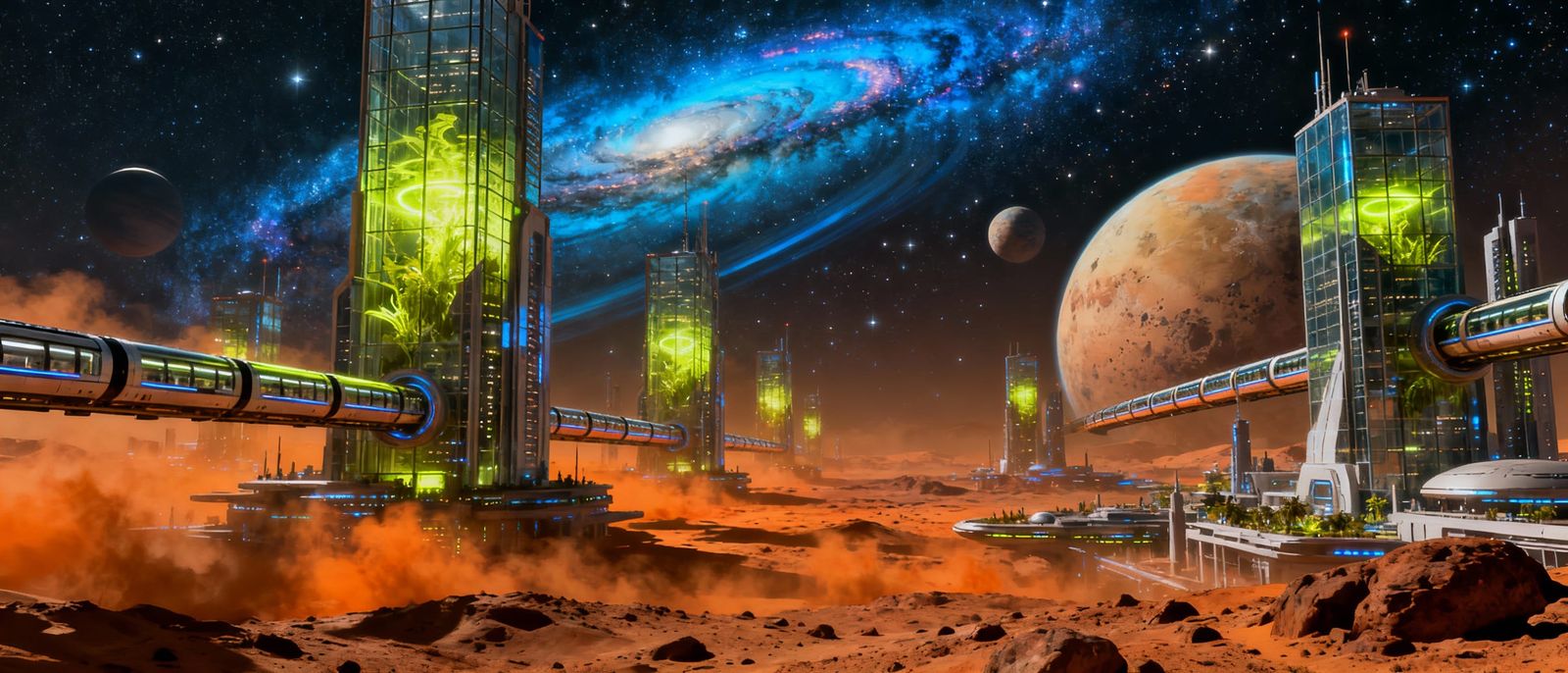Futuristic Mars City With Bioluminescent Towers