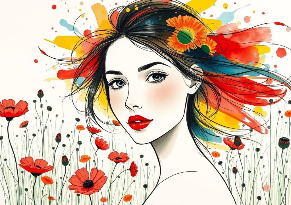 Woman in Wildflower Field: Inspired by Fauvism