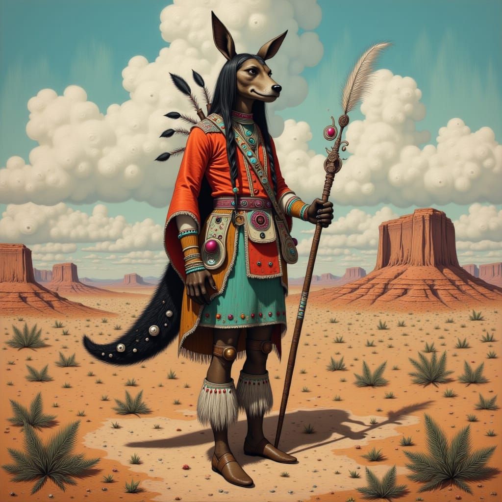 Coyote-man in Southwest Landscape, Gorman, Blackshear, Chaga...