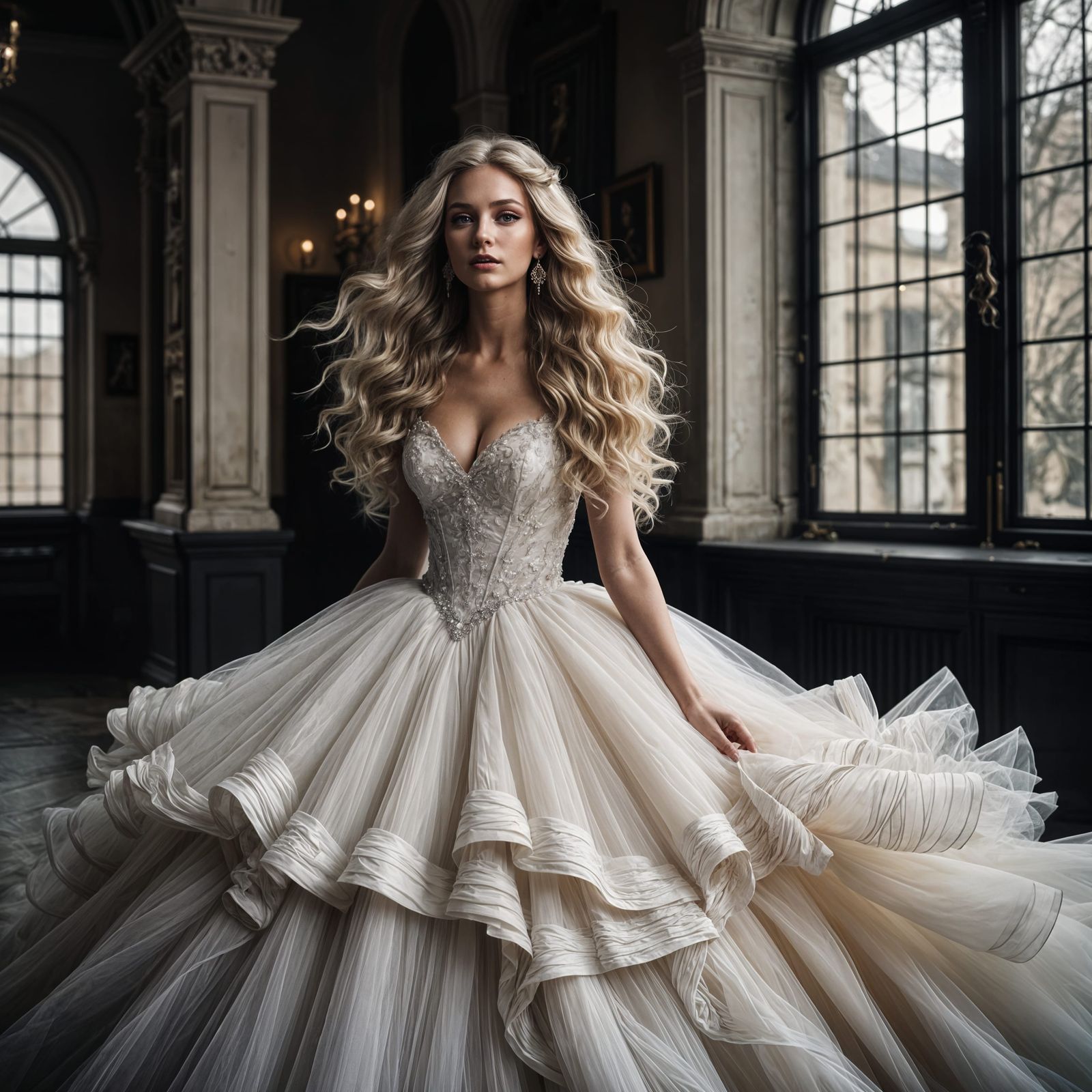 Mysterious Woman in White Ballgown