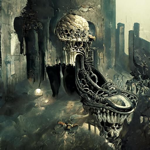 Biopunk Alien Temple Sculpture in Art Nouveau Style