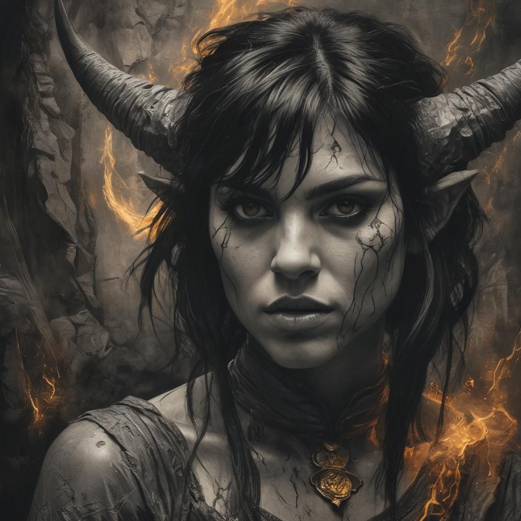 Angry Female Tiefling Wizard Unleashes Fiery Magic