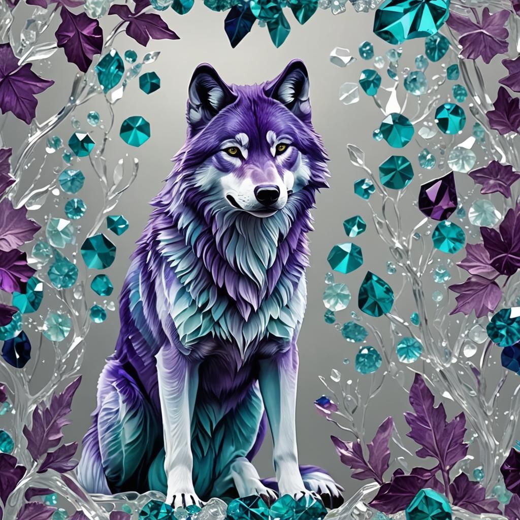 Crystal Glass Wolf in Purple and Teal