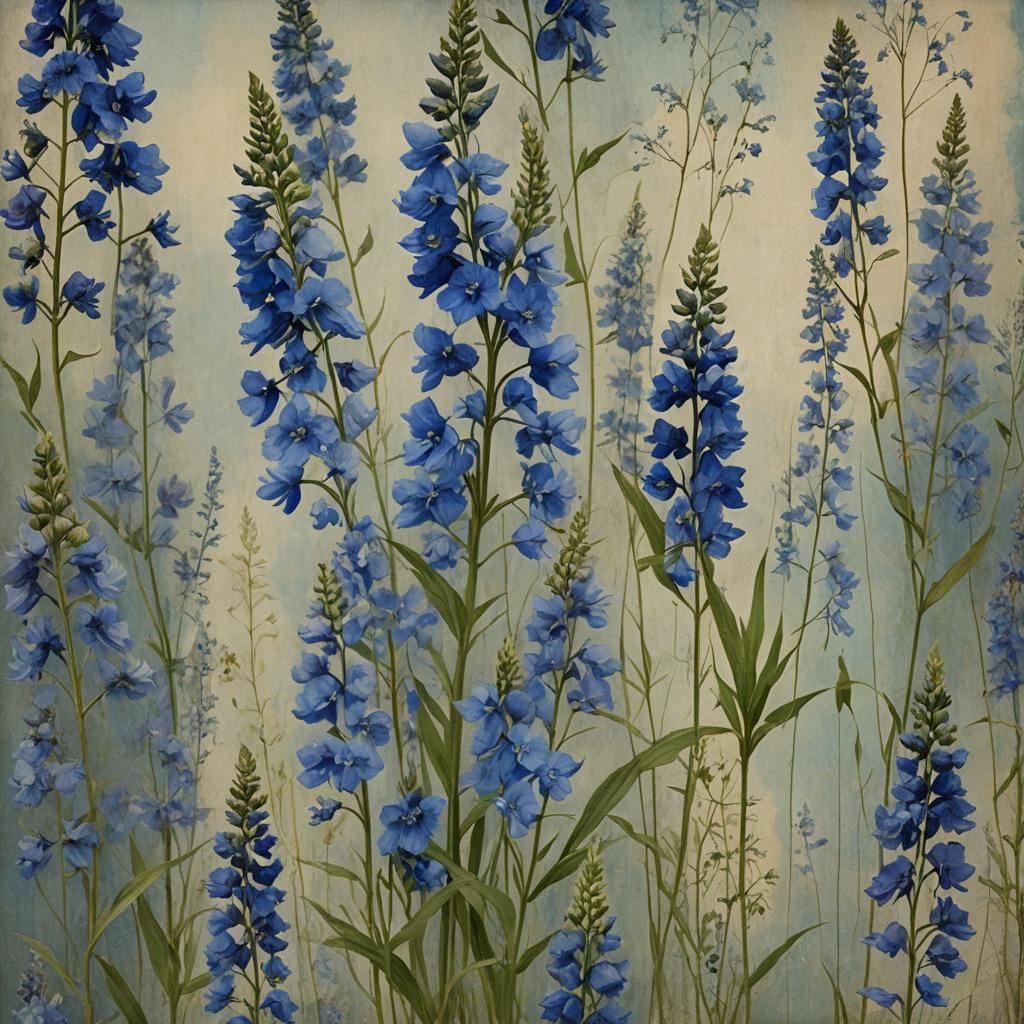 Elegant Delphinium and Monkshood Botanical Illustration