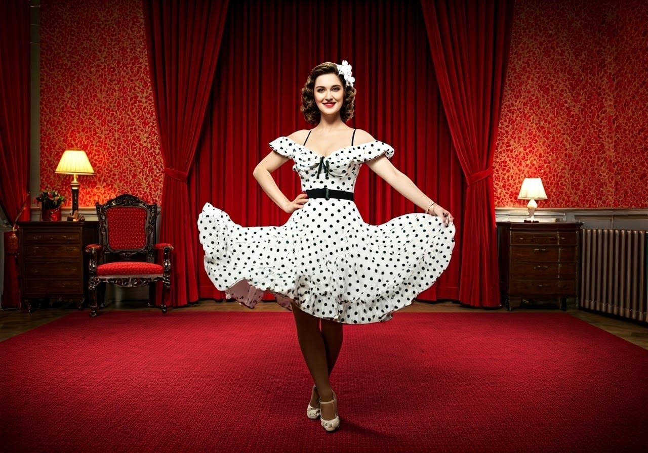 Polka Dancer in Polkadot Room, Photorealistic Style