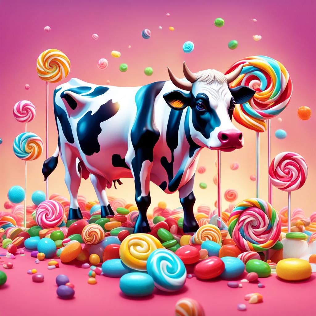 Whimsical Cow in Candy Art Style
