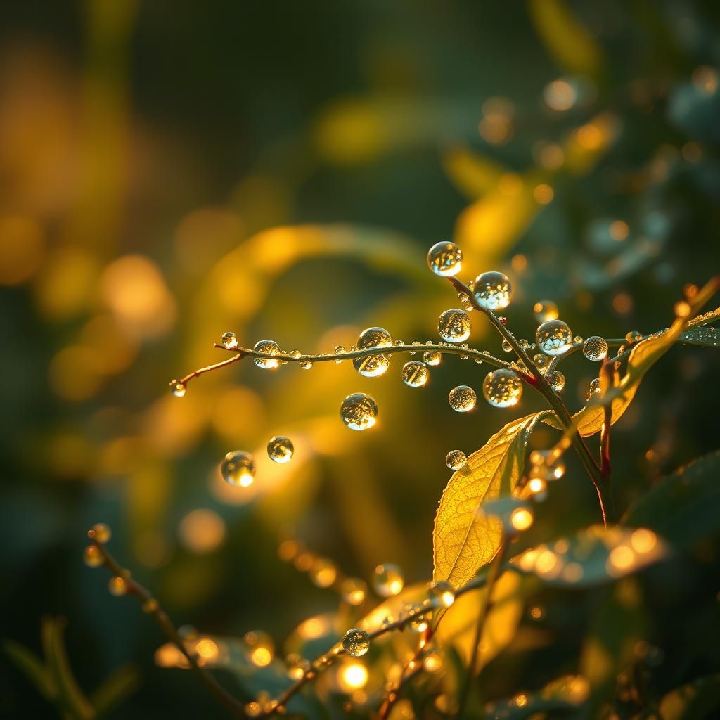 Dew Drops Glisten in Golden Light: Dark Fantasy Concept Art