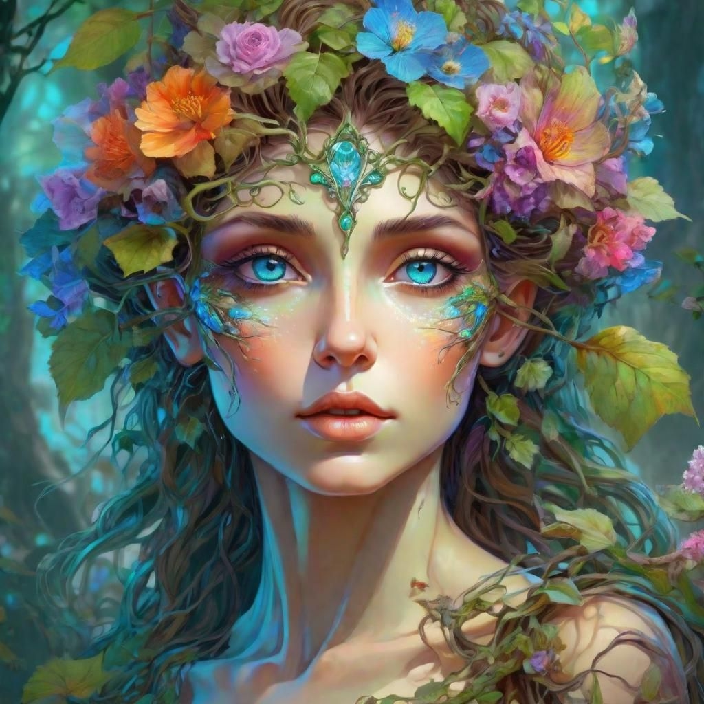 Psychedelic Holographic Portrait of a Dryad