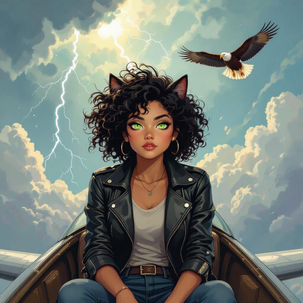 Girl Soaring in Airplane: Abstract Expressionist Art