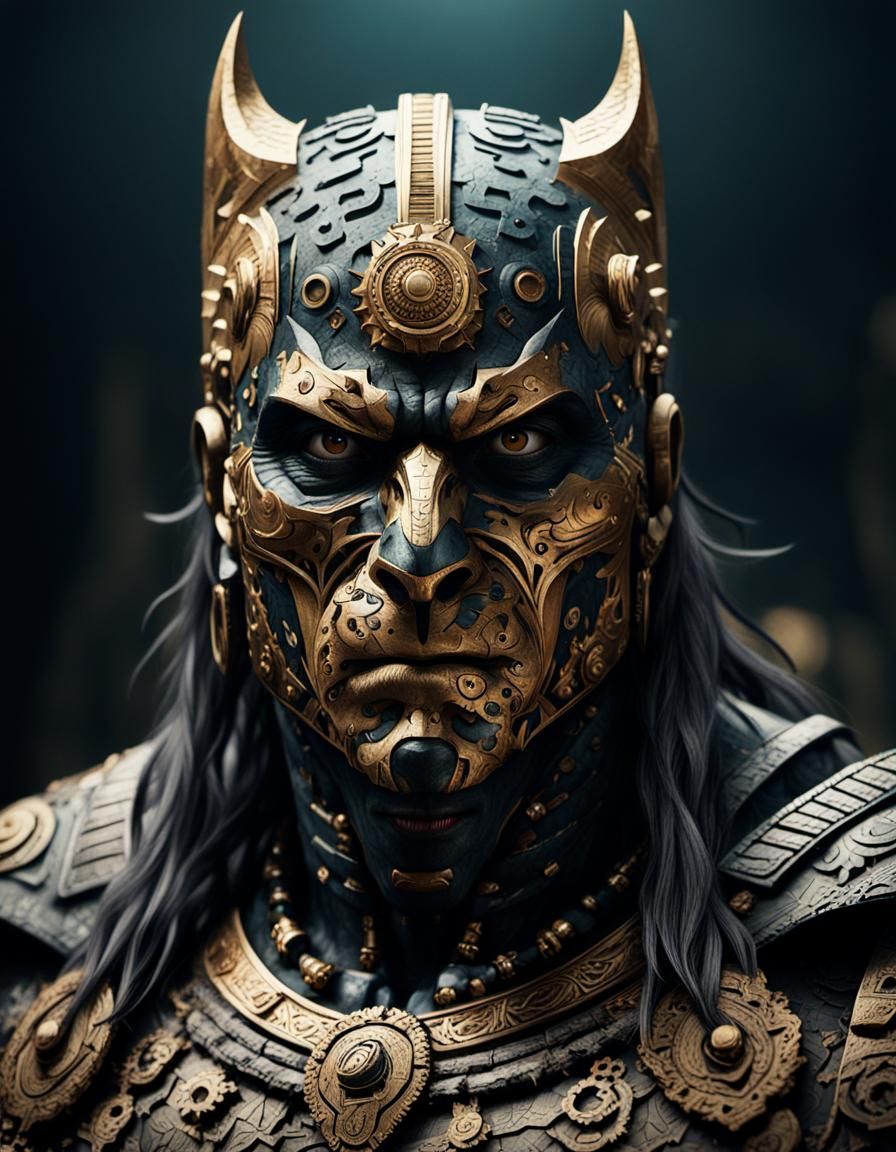 Batman as Aztec Jaguar Warrior in Hellscape