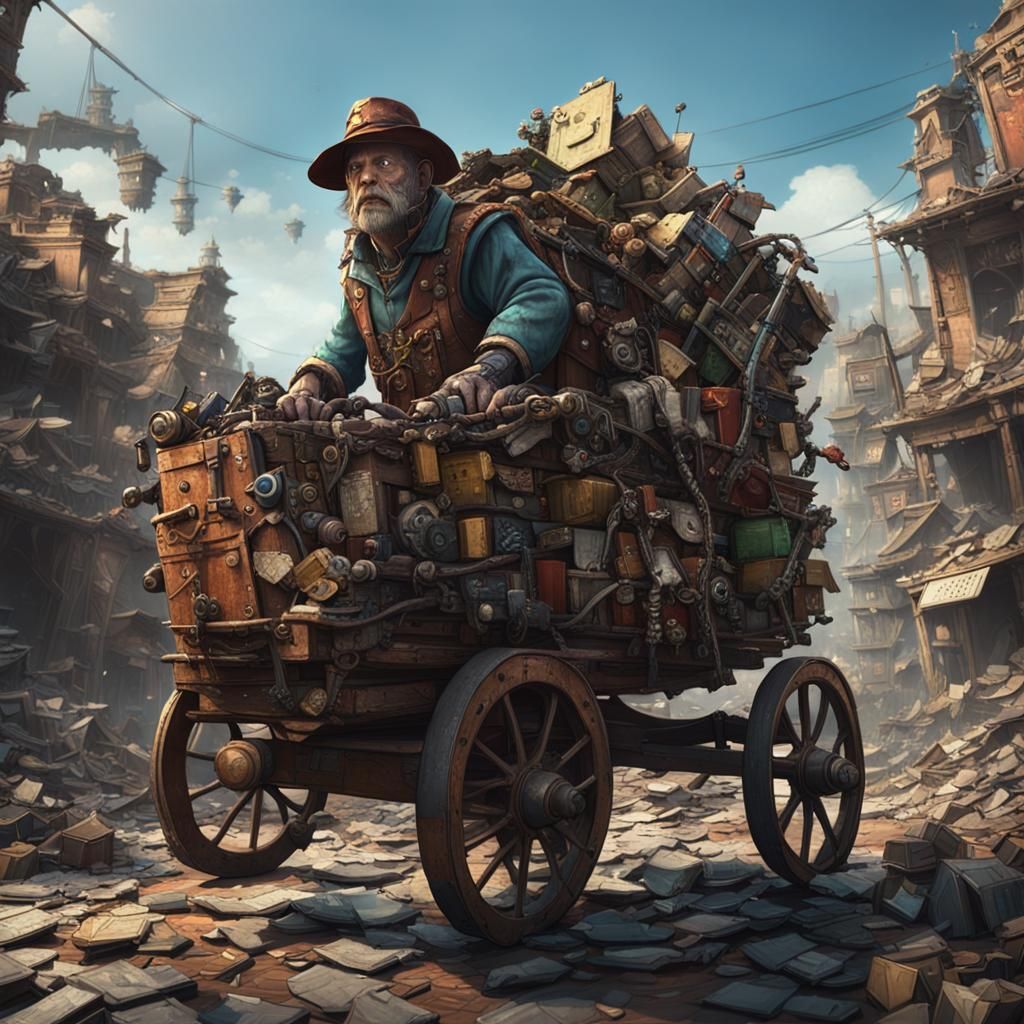 Salvaged Outfit in Ruined City, Detailed Matte Painting