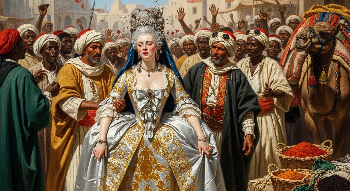 Queen of France in Algiers: A Rococo Style Painting