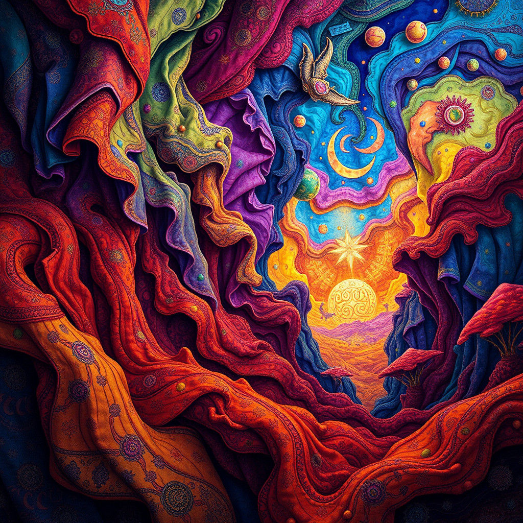 Mythical Fabric Design in Surrealist Style