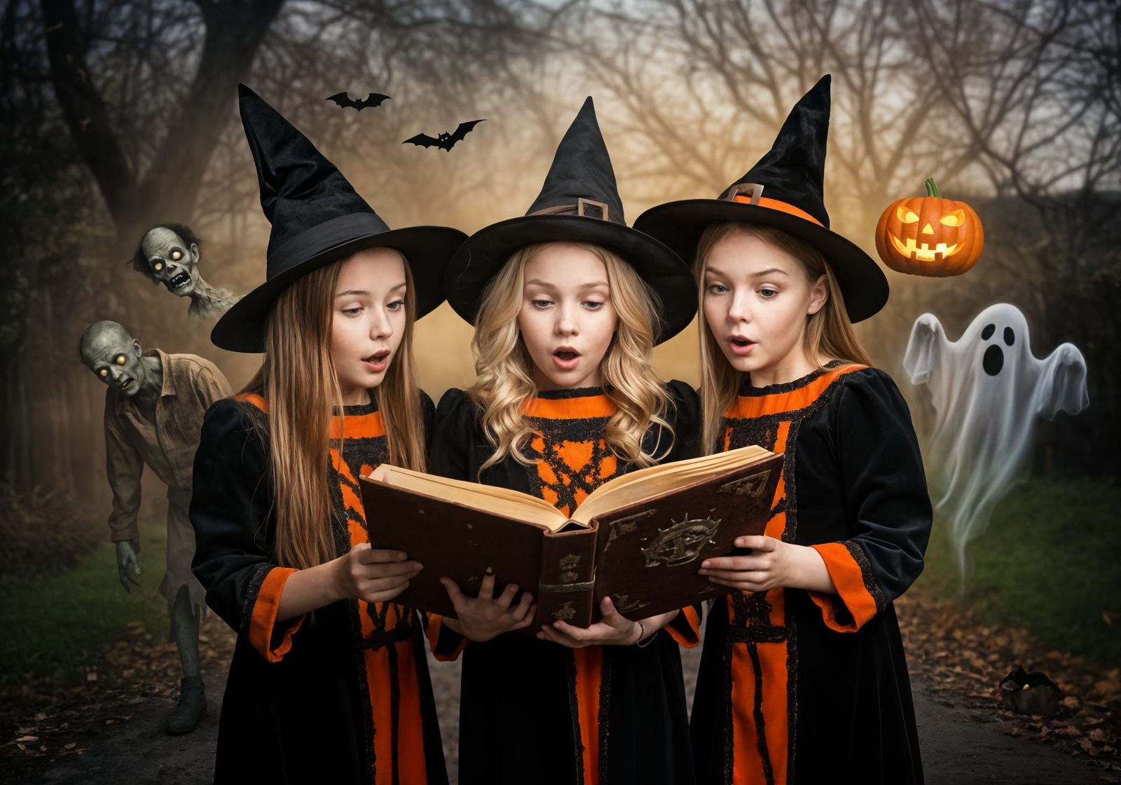 Nordic Witches Read Spell Book on Halloween