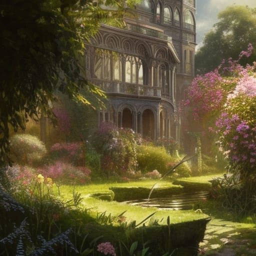 High Gothic Victorian Garden in Hyperdetailed Style
