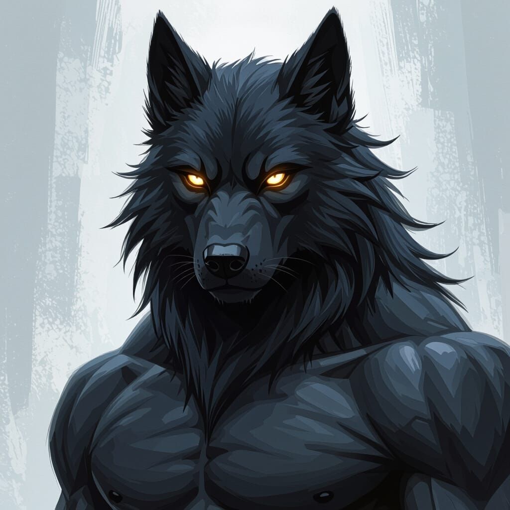 Striking Dogman with Glowing Eyes, Atmospheric Digital Art