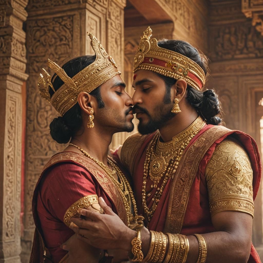 Ancient South Indian Kings Embrace: Hyperrealistic Concept A...
