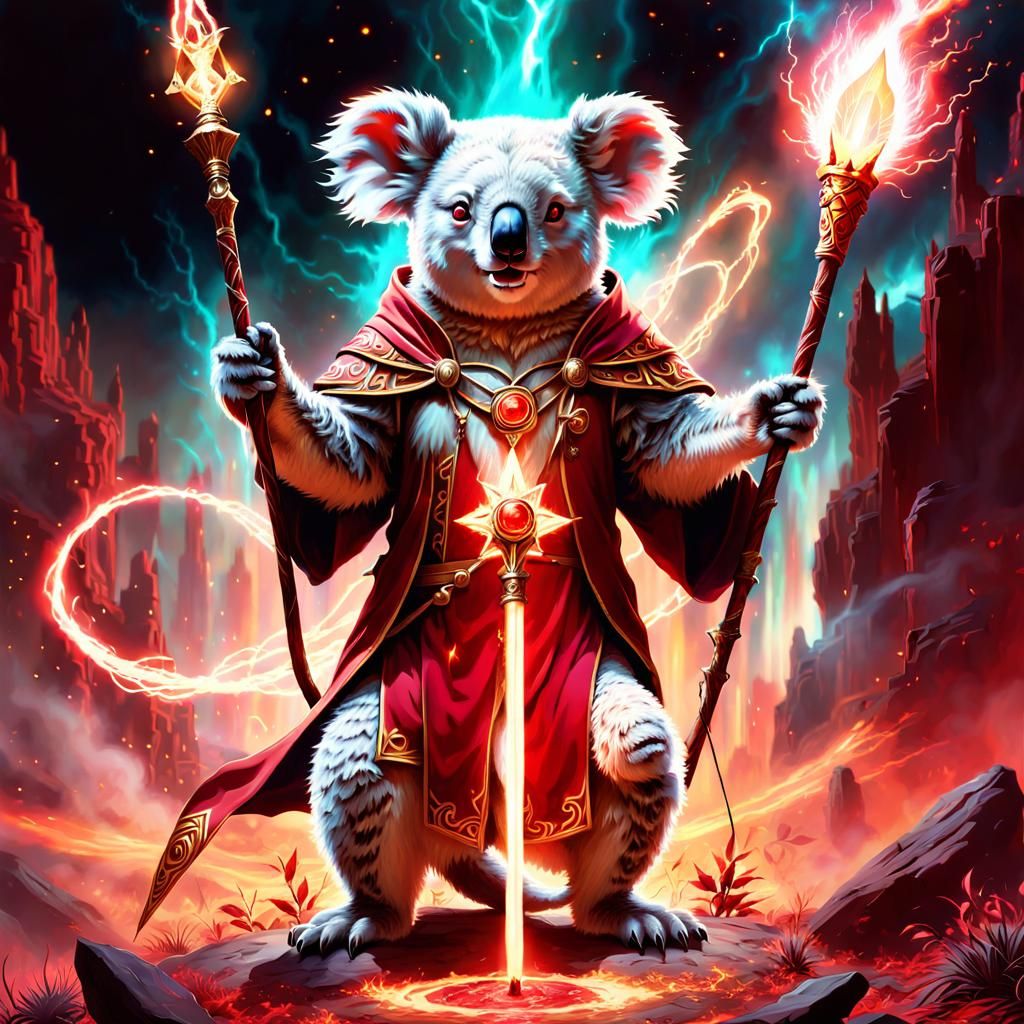 Koala Wizard Summons Creature in Elfpunk Fantasy