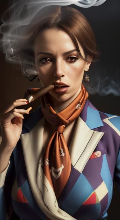 Businesswoman in Cubist Suit with Silk Scarf