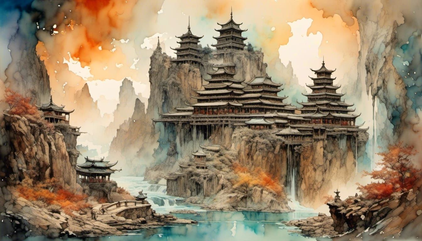 Surreal Cosmic Painting in Chinese Brush Style