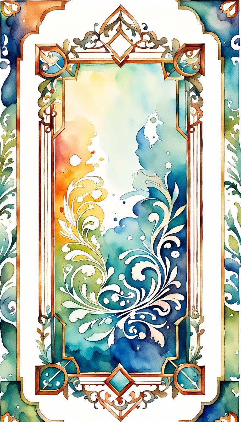 Ornate Watercolor Bookmark with Geometric Ornament