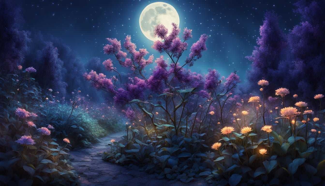 Dreamlike Moonlit Landscape as Surreal Oil Painting