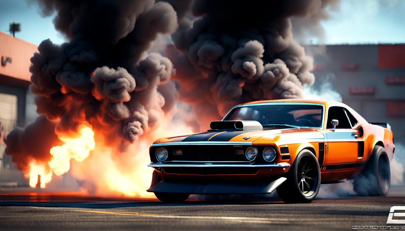 Boss 302 car burning tires