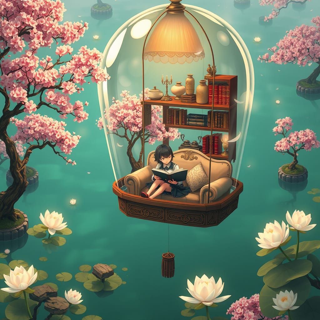 Delicate Crystal Glass Balloon Amidst Whimsical Landscape