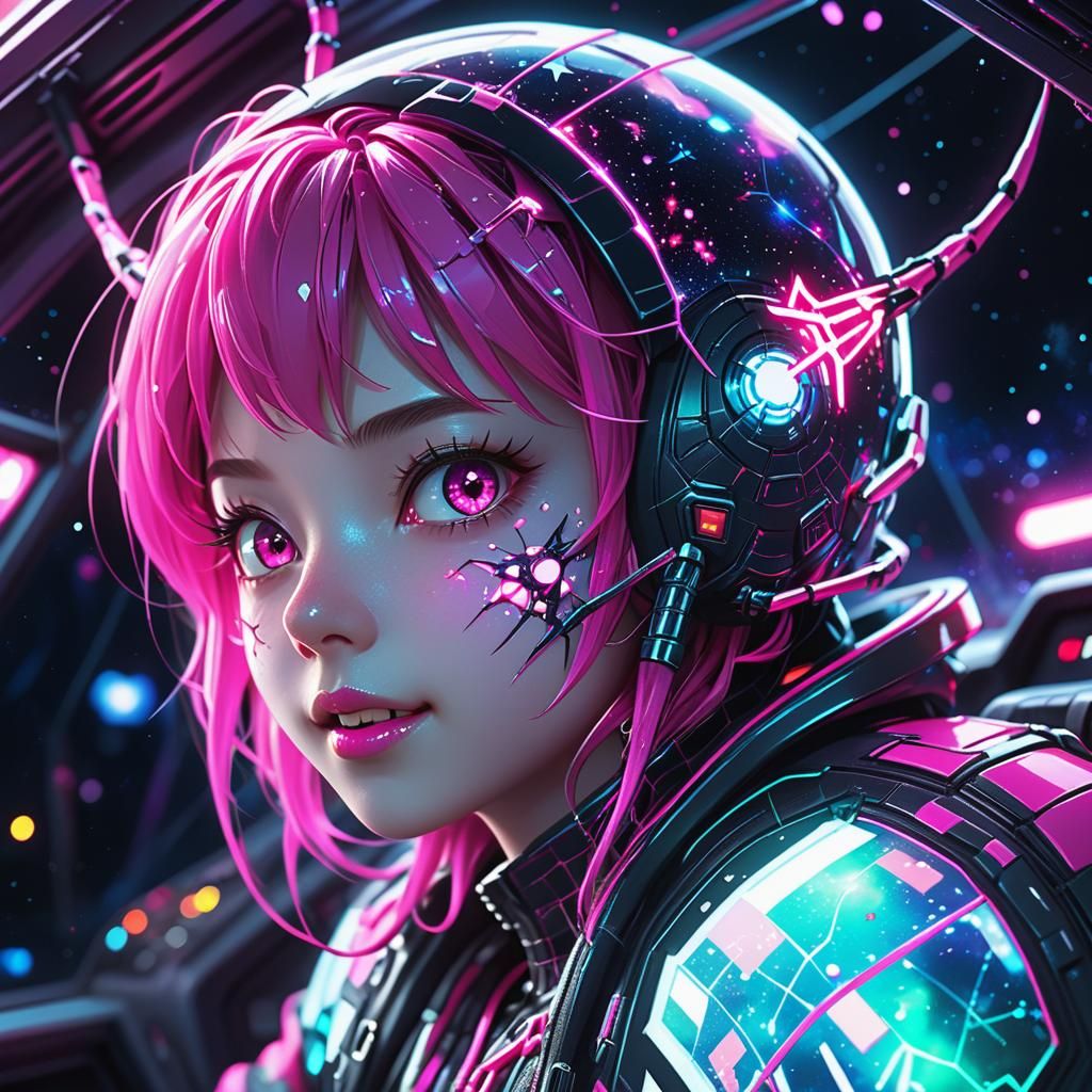 Space Spider in Web Spaceship: Hyper-Realistic Anime Art