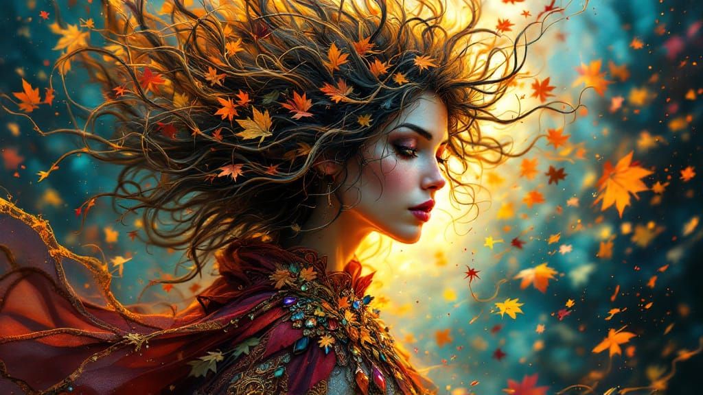 Celtic Maiden with Fractal Autumn Hair