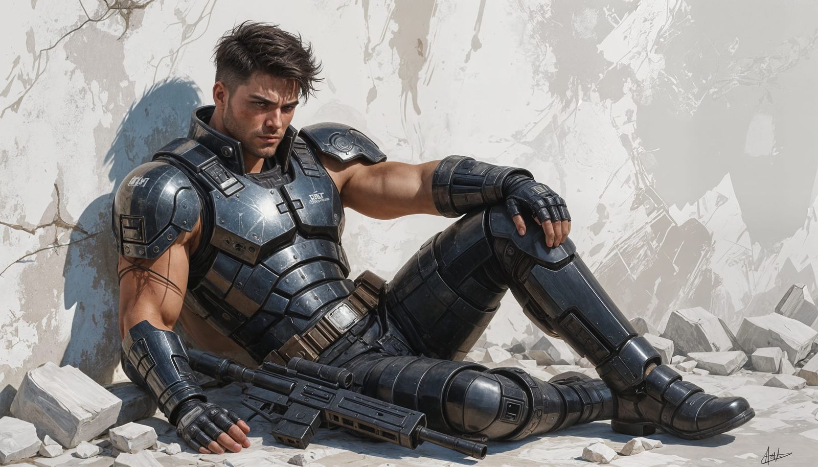 Future Warrior in Cyberpunk Armor: Digital Portrait