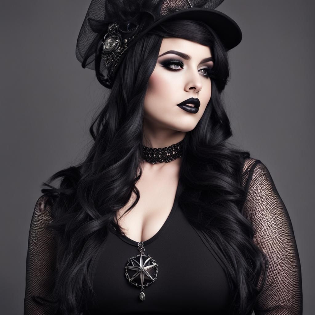 Happy Curvy Goth Woman in Top Hat