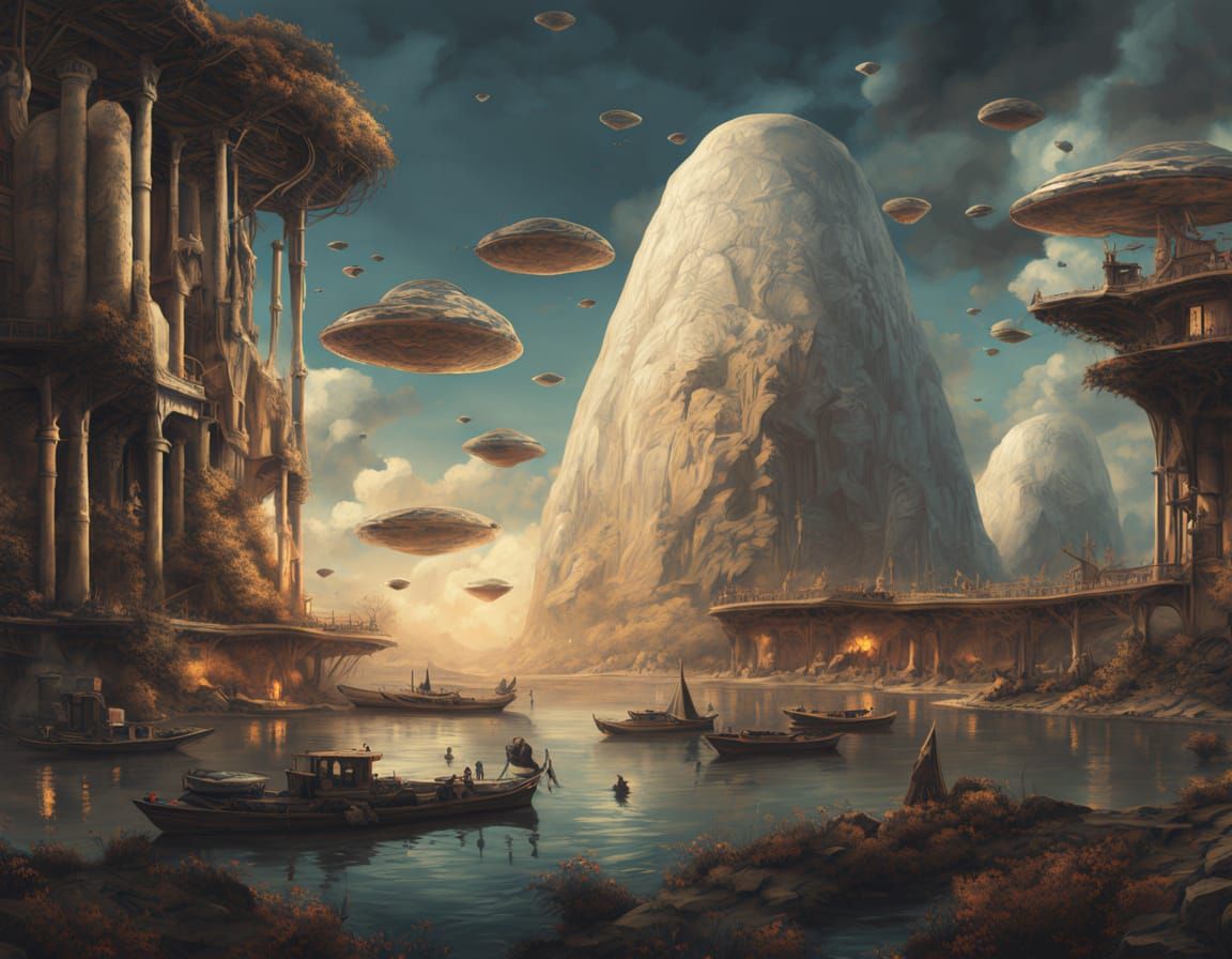 Abstract Fish in Neo-Impressionist Cultural Landscape