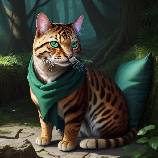 Bengal Cat in Mystical Forest: Fantasy Concept Art