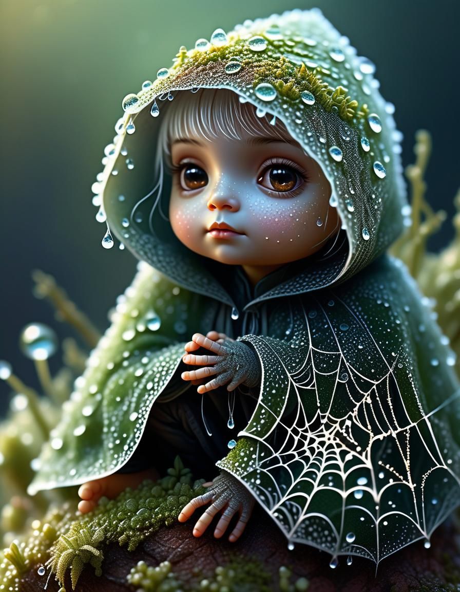 Drider in Spiderweb Cloak, Fantasy Illustration