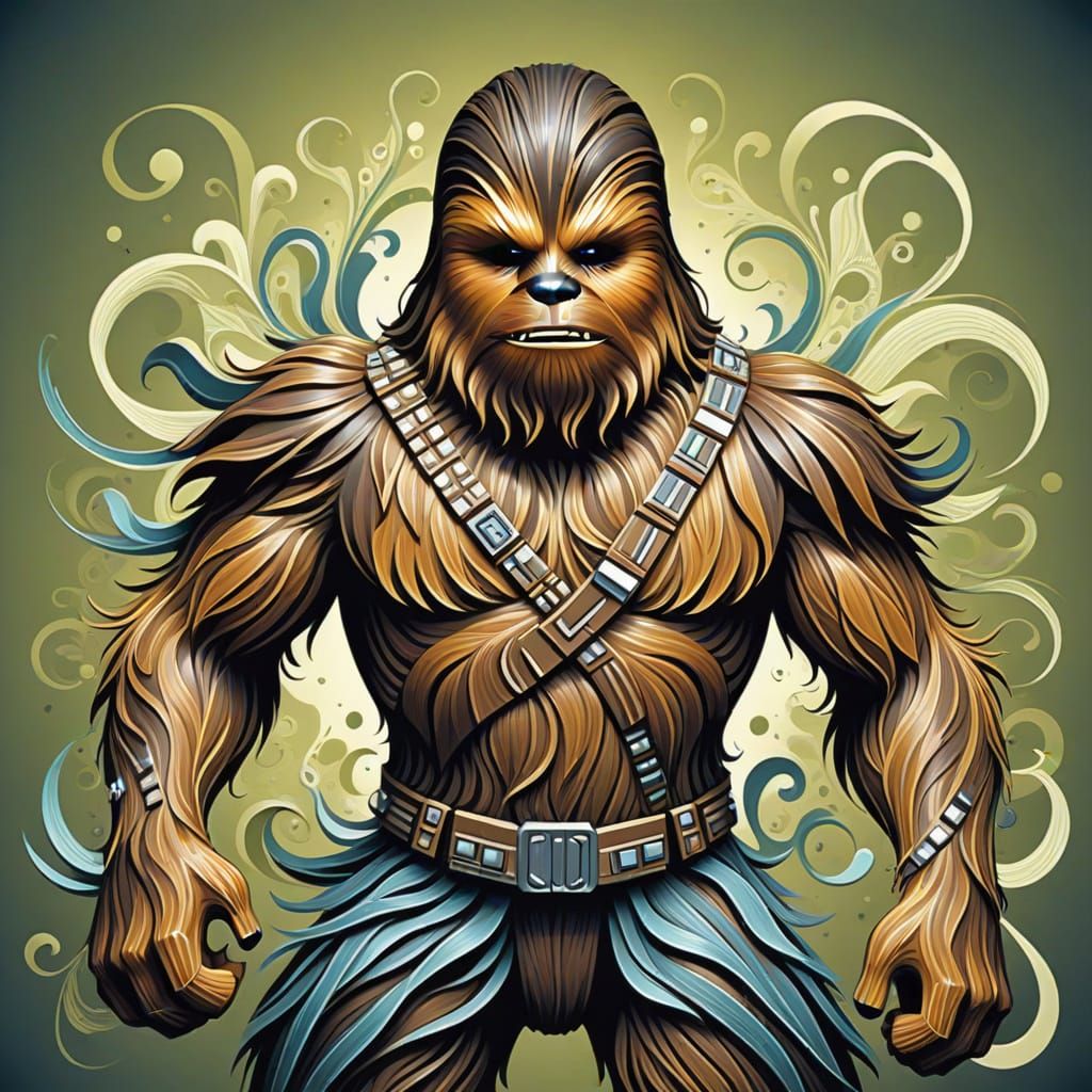 Abstract Fractal Chewbacca in Gouache Painting Style