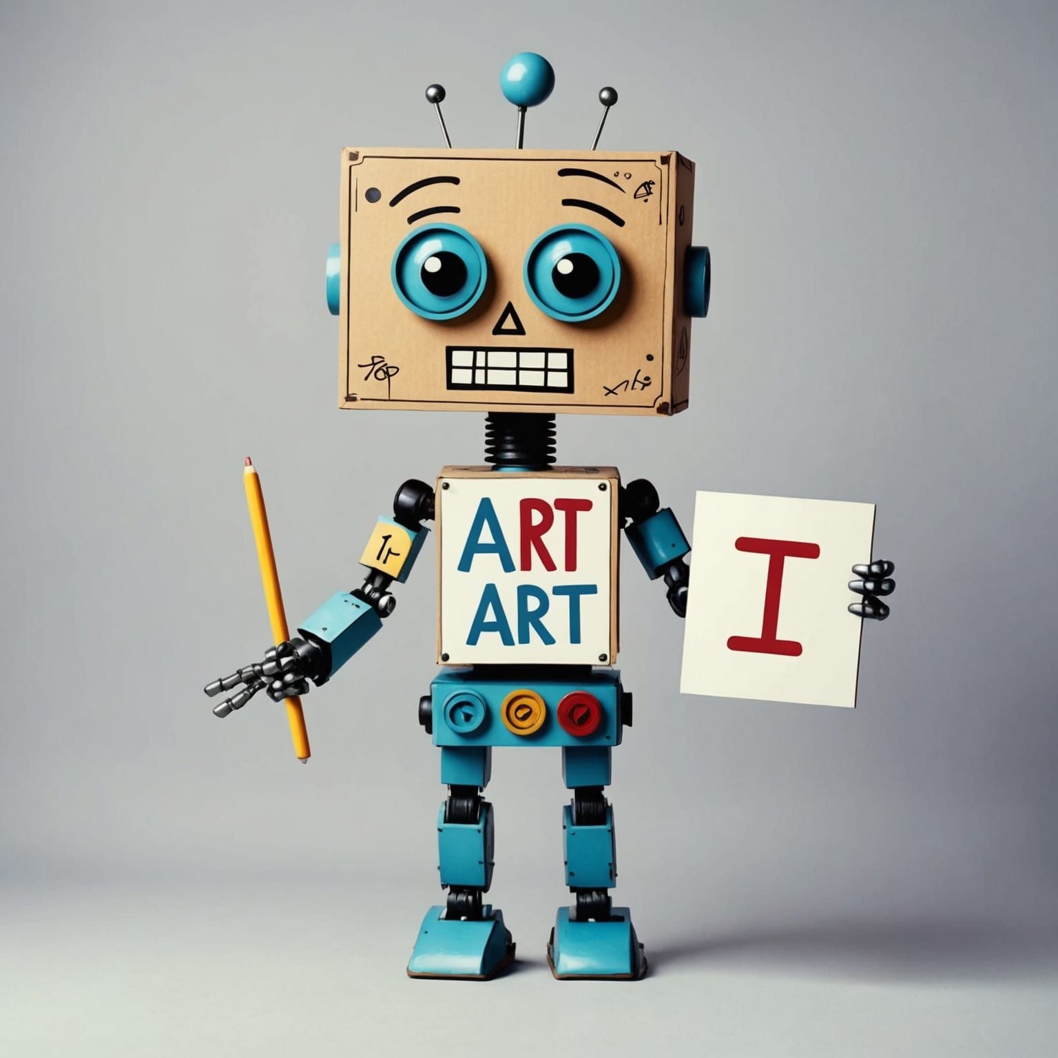 female robot with nice funny box head holding a sign
Word le...