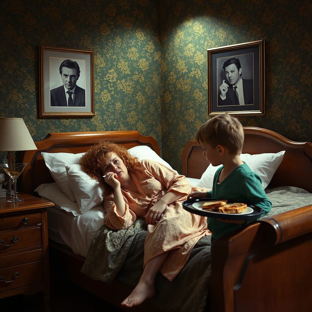 Suburban Housewife's Rebellion in Retro Bedchamber