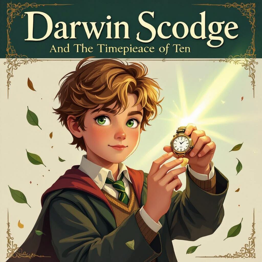 Boy with Magical Watch in Fantasy School Scene