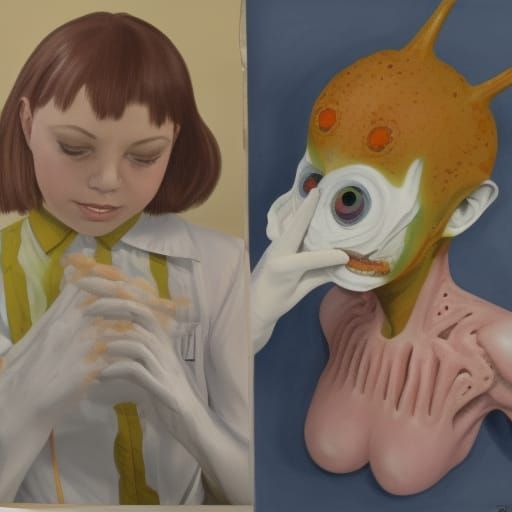 Gouache Art of Tween Creating Monster in 1960s