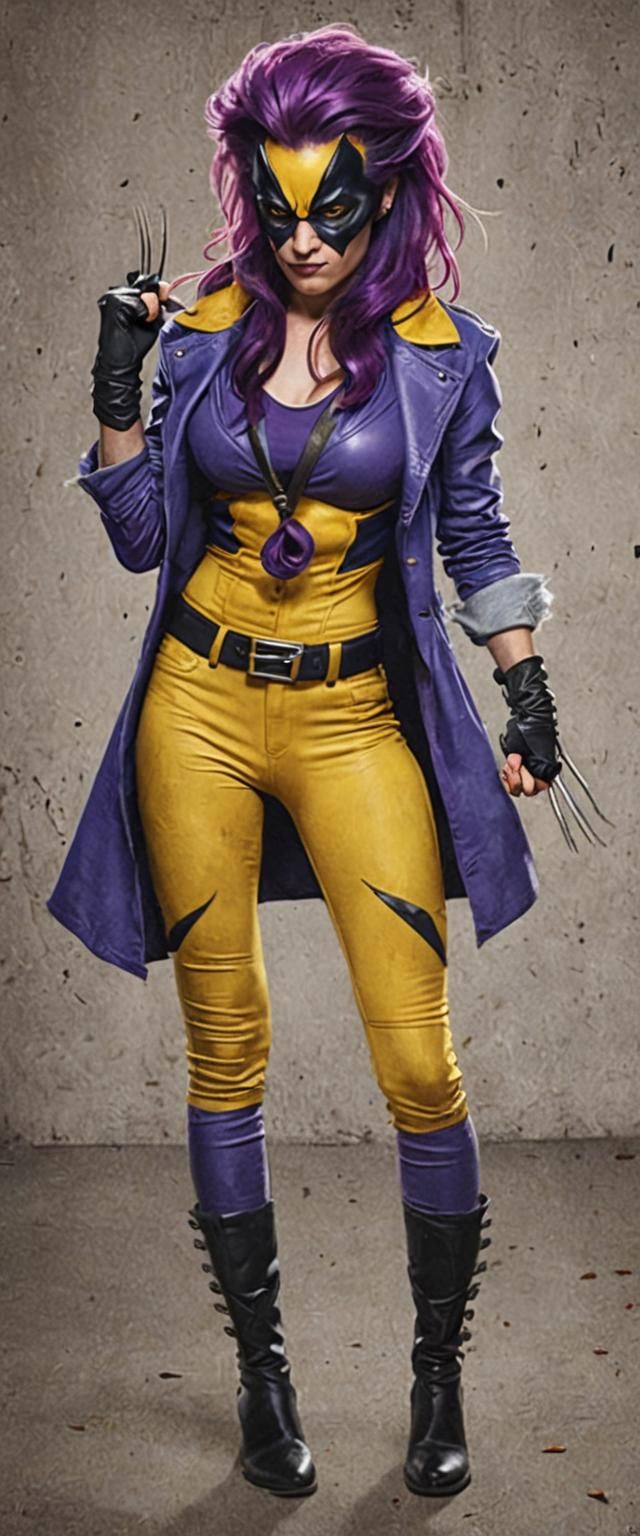Wolverine Cosplay with Purple Hair, Digital Art