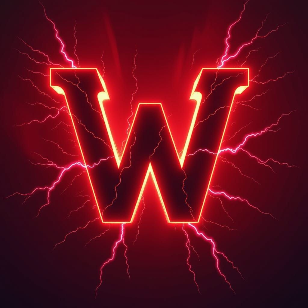 Electrified Crimson Letter W in a Futuristic Style