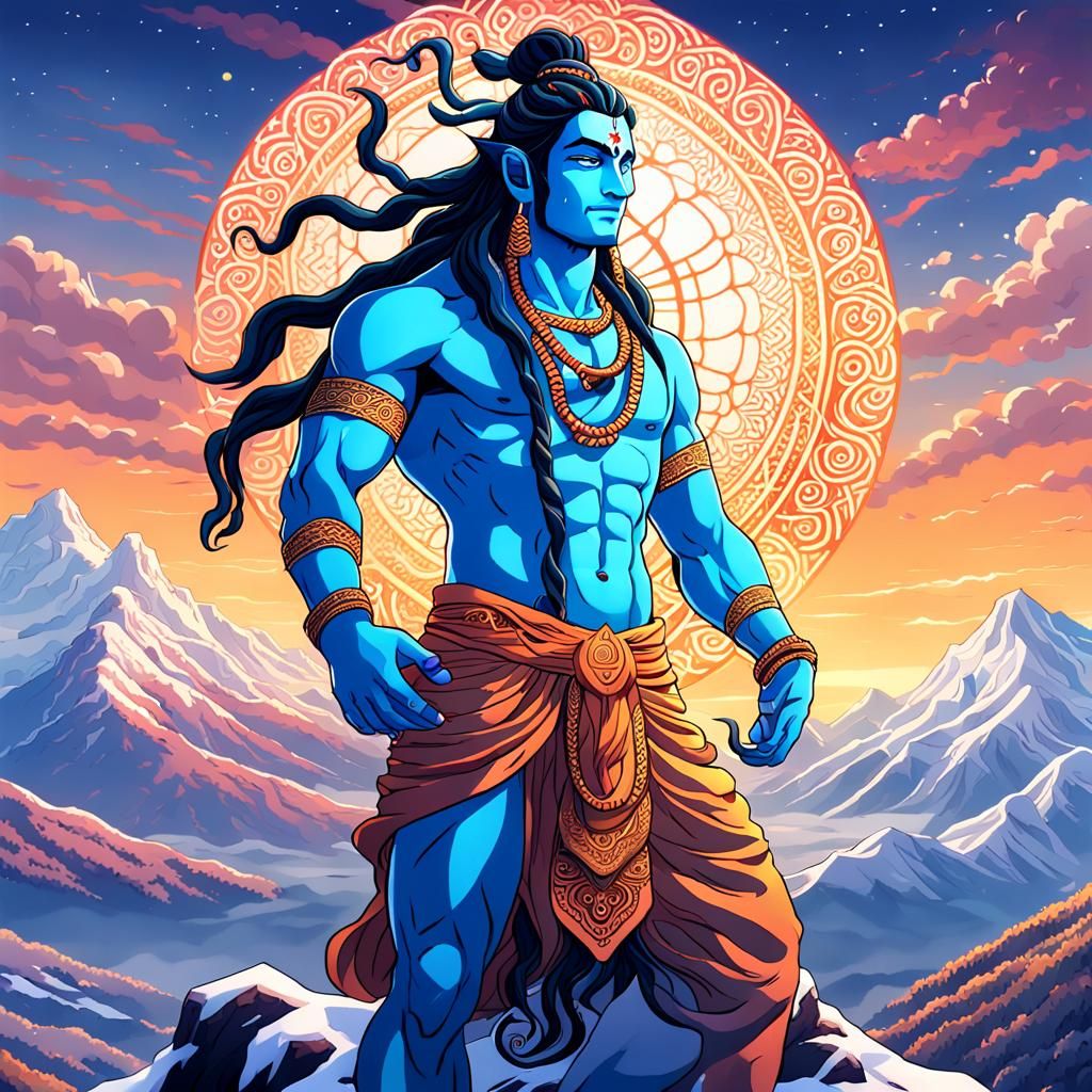 Lord Shiva Meditating: Vibrant Anime Digital Art